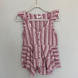 Pink and white flannel blouse. High to low design, size small.